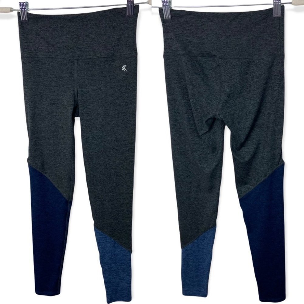 Kyodan Grey Blue High Rise Leggings Size XS Yoga Dance Running Pocket Colorblock